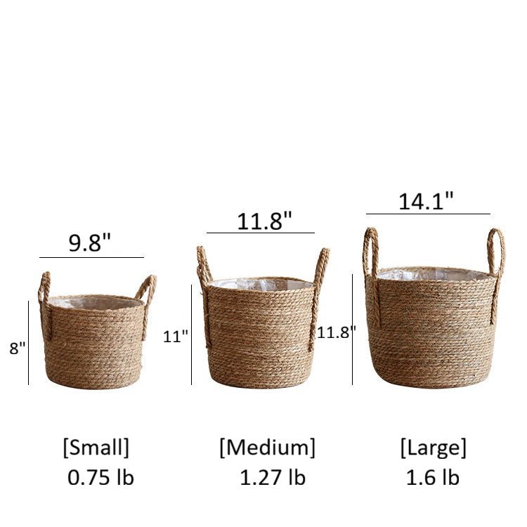 Three RusticReach handwoven seagrass plant baskets with rope handles small/medium/large on Tampa Home & Garden Store