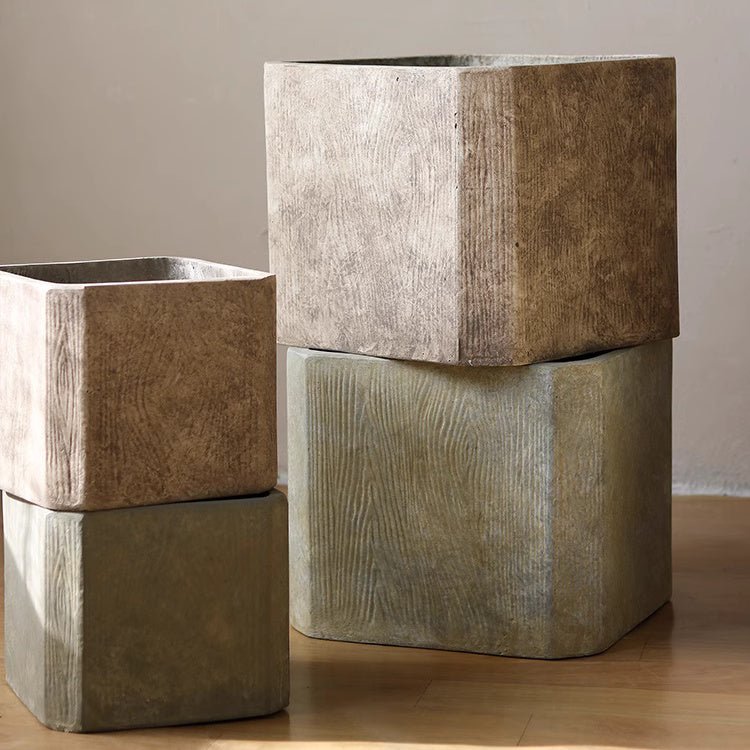 StoneGrain Square Planters by RusticReach; set of four in gray and taupe on Tampa Home & Garden Store