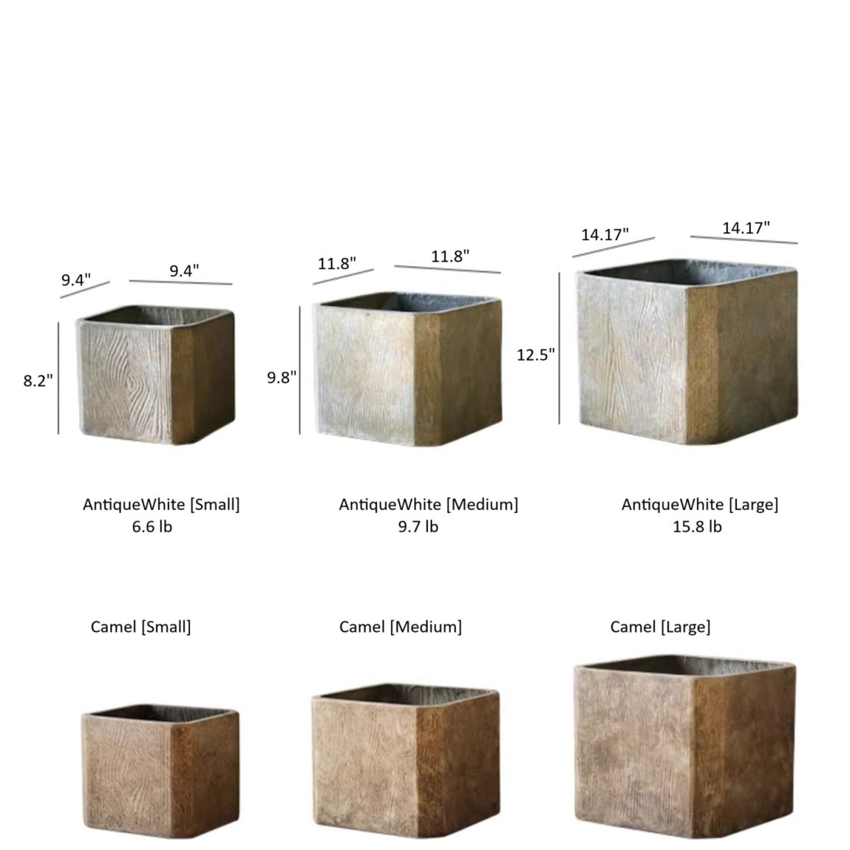 StoneGrain Square Planter RusticReach AntiqueWhite & Camel in small, medium, large (6 total) on Tampa Home & Garden Store