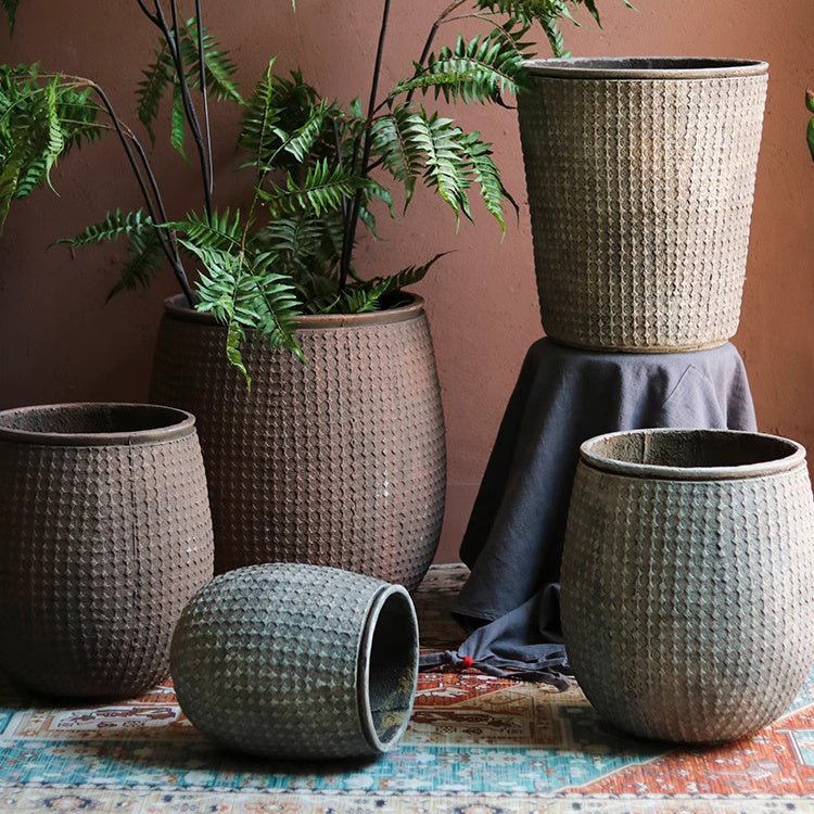 StoneNest Textured Planter set of 6 in brown and gray tones by RusticReach on Tampa Home & Garden Store