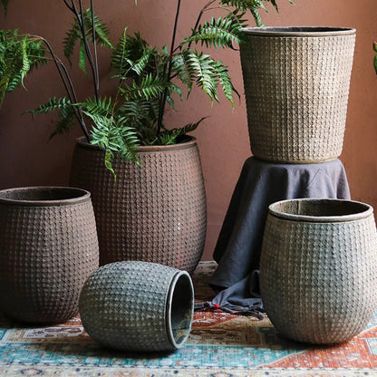 StoneNest Textured Planter set of 6 in brown and gray tones by RusticReach on Tampa Home & Garden Store