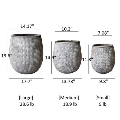StoneNest Textured Planter trio by RusticReach in gray textured finish: Large, Medium, Small on Tampa Home & Garden Store