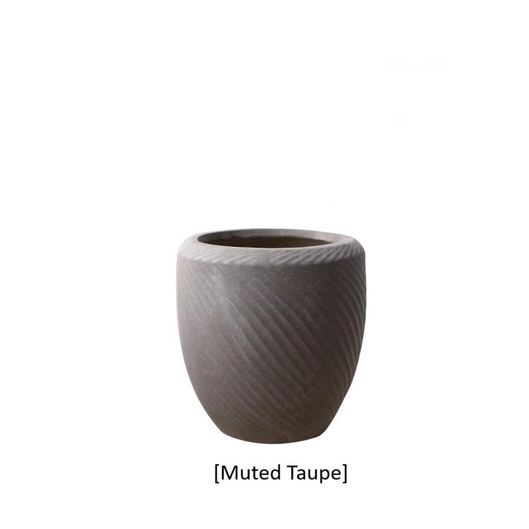 Comtemporary Swirl Planter by RusticReach, muted taupe textured ceramic planter on Tampa Home & Garden Store