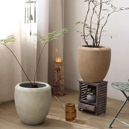 Comtemporary Swirl Planter pair, two neutral ceramic planters with swirl texture by RusticReach on Tampa Home & Garden Store