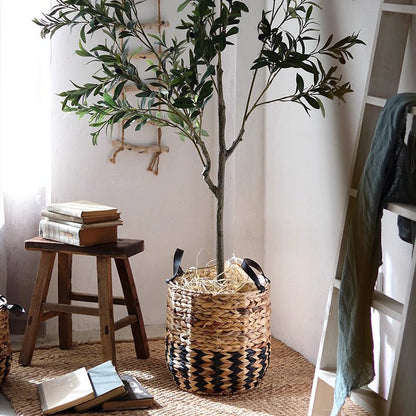 Two-Tone Basket Planter with Leather Handles by RusticReach for indoor plants on Tampa Home & Garden Store