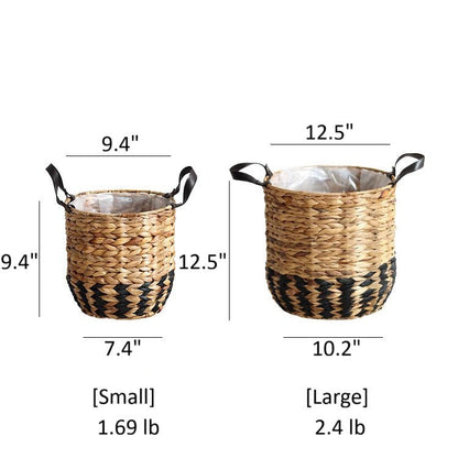 Two-Tone Basket Planter with Leather Handles set of two by RusticReach small and large sizes on Tampa Home & Garden Store