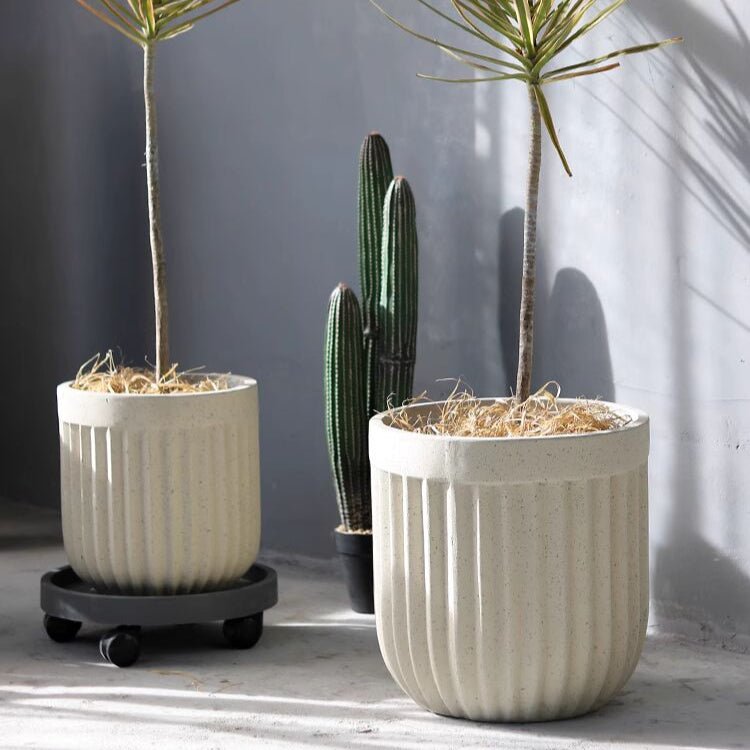Nordic Vertical Stripe Flower Pot planter, cream ceramic, RusticReach, set of 2 on Tampa Home & Garden Store