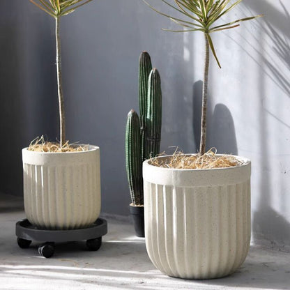 Nordic Vertical Stripe Flower Pot planter, cream ceramic, RusticReach, set of 2 on Tampa Home & Garden Store
