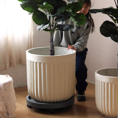 Nordic Vertical Stripe Flower Pot pair in light cream with ribbed texture planters on Tampa Home & Garden Store