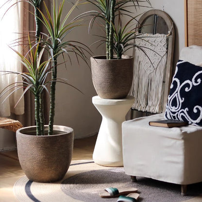 Vintage-Style Outdoor Planter pair, brown textured pots by RusticReach on Tampa Home & Garden Store