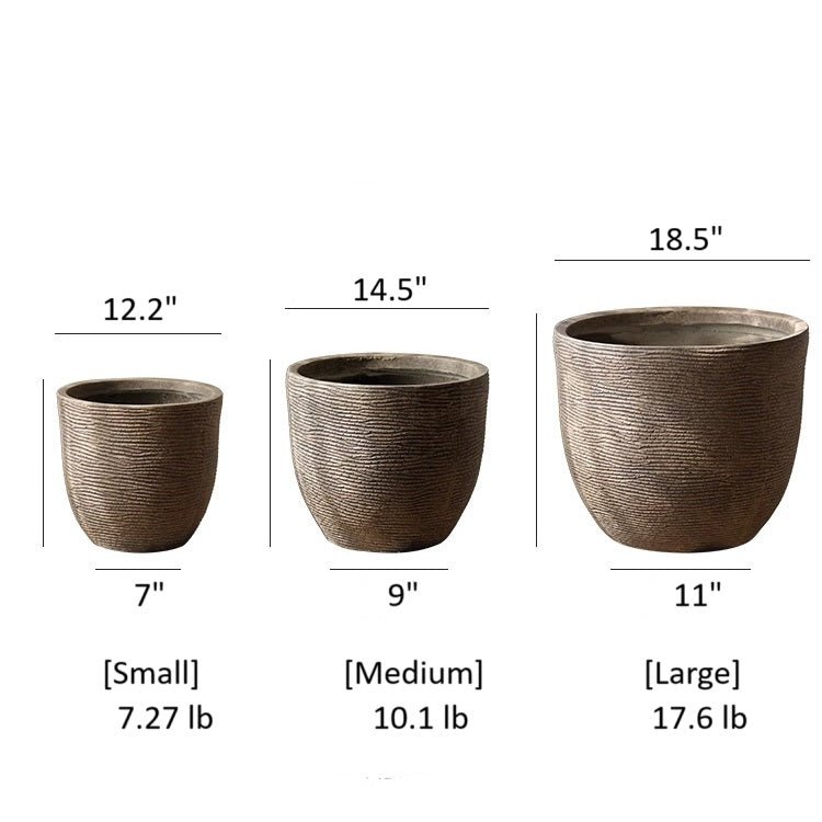 RusticReach Vintage-Style Outdoor Planter brown finish; three sizes 7, 9, 11 in openings on Tampa Home & Garden Store