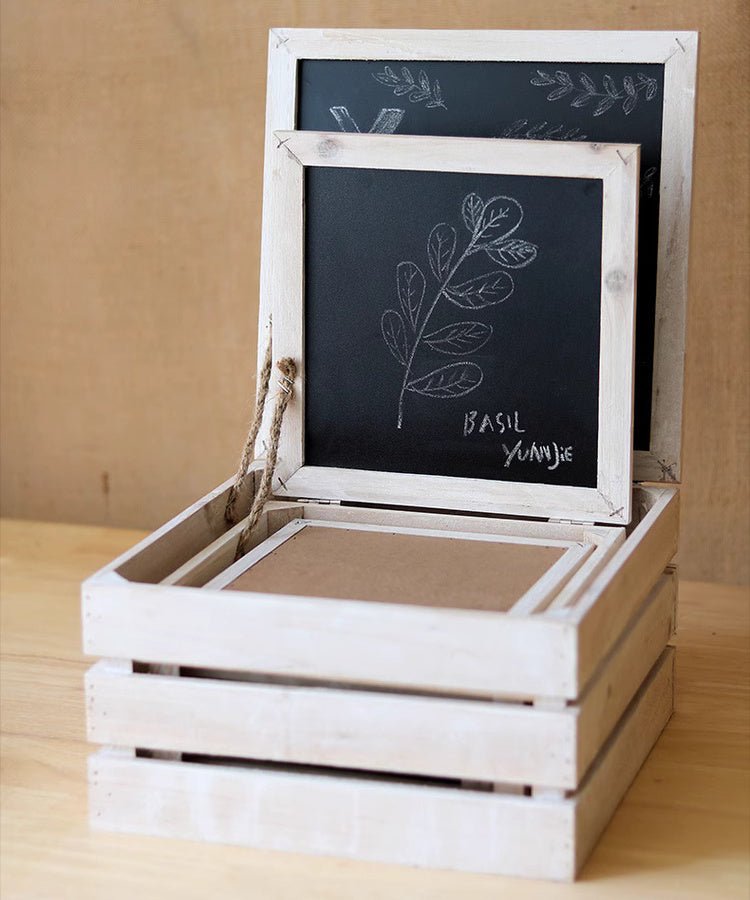 Rustic wooden storage crate with chalkboard lid by RusticReach, whitewashed finish on Tampa Home & Garden Store