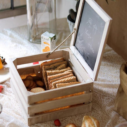 RusticReach storage crate with chalkboard lid, white finish, bread and crackers inside on Tampa Home & Garden Store