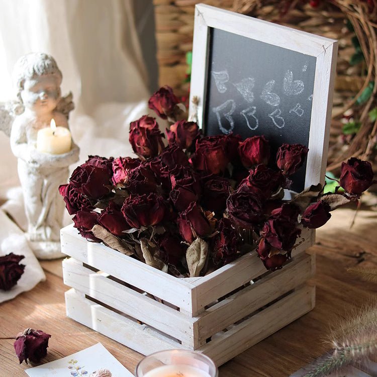 Rustic Wooden Storage Crate with Chalkboard Lid RusticReach, dried burgundy roses on Tampa Home & Garden Store