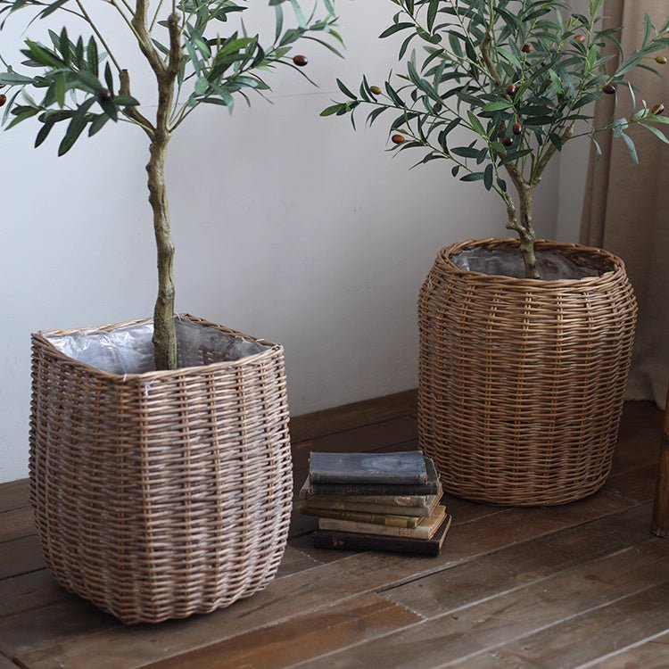 Natural wicker floor planter baskets with liners by RusticReach, set of 2 on Tampa Home & Garden Store