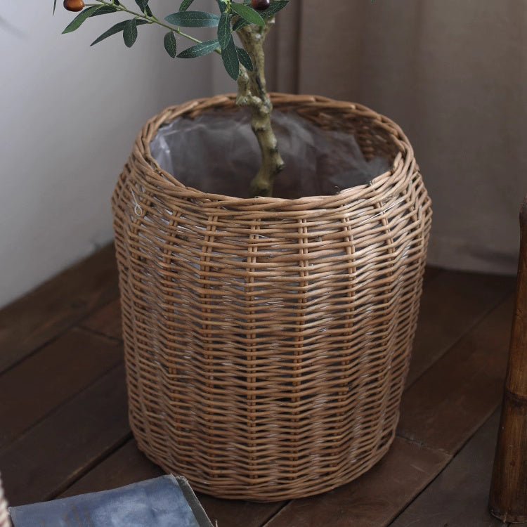 Natural wicker floor planter basket with liner by RusticReach in natural brown on Tampa Home & Garden Store
