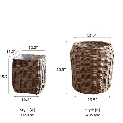 Natural wicker floor planter basket with liner RusticReach; two baskets, Style A & Style B shown on Tampa Home & Garden Store