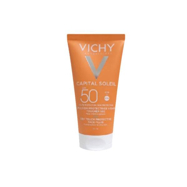 Vichy Capital Soleil SPF 50 sunscreen tube, orange, water-resistant for sensitive and oily skin on Tampa Home & Garden Store