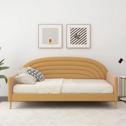 Sofá cama tapizado de terciopelo amarillo estilo moderno de mediados de siglo tamaño Twin