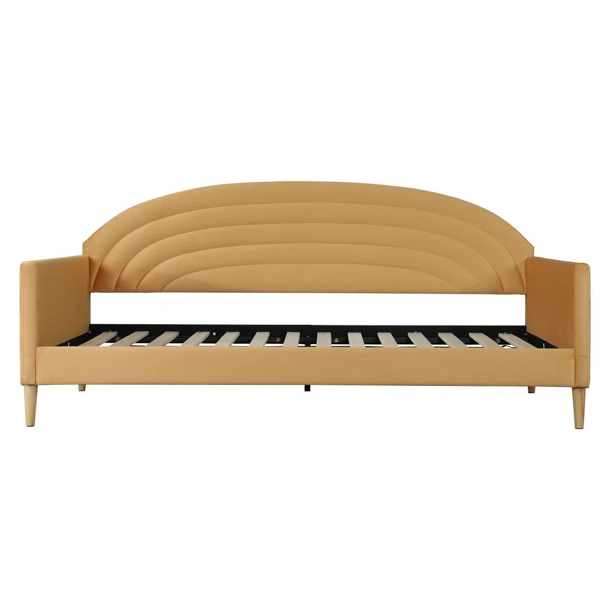 Sofá cama tapizado de terciopelo amarillo estilo moderno de mediados de siglo tamaño Twin