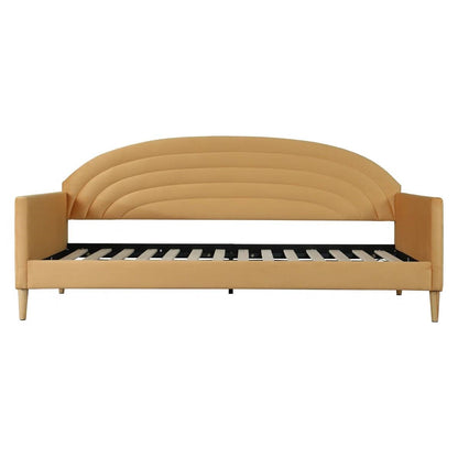 Sofá cama tapizado de terciopelo amarillo estilo moderno de mediados de siglo tamaño Twin