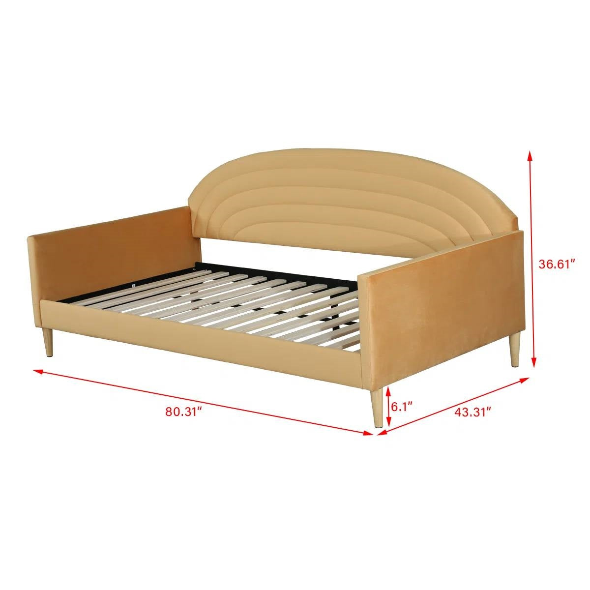 Sofá cama tapizado de terciopelo amarillo estilo moderno de mediados de siglo tamaño Twin