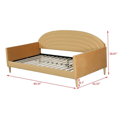 Sofá cama tapizado de terciopelo amarillo estilo moderno de mediados de siglo tamaño Twin