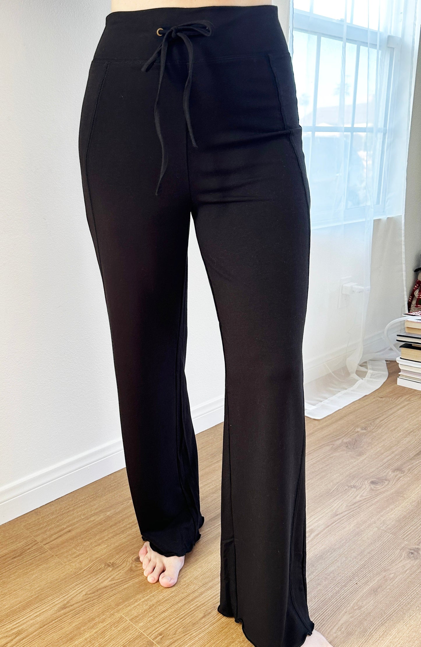 New Women's Bamboo Viscose Yoga Pants in black with drawstring waist on Tampa Home & Garden Store