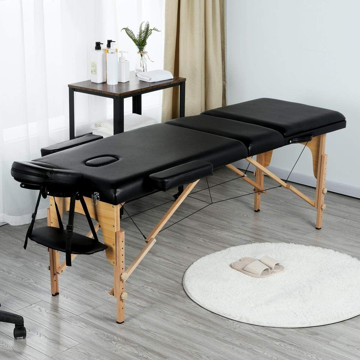 Mesa Plegable Elevada Portátil Ajustable Negra para Masajes o Tatuajes