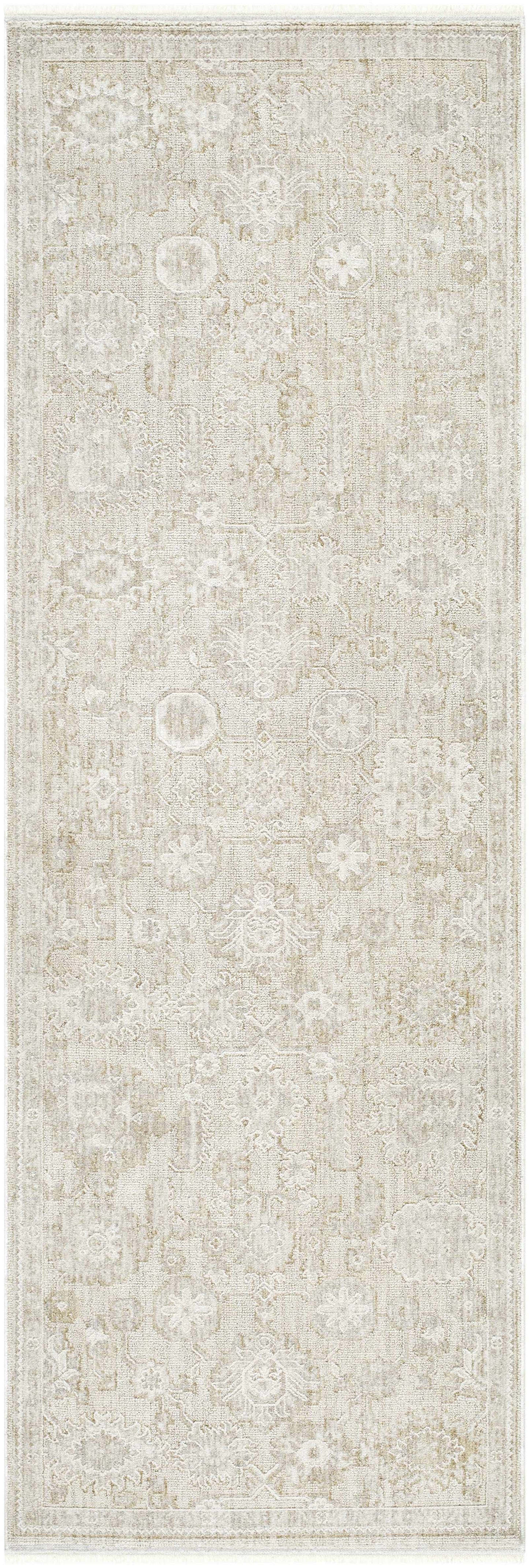 Yonca Luxe Rug runner by Boutique Rugs in cream beige with vintage floral medallion pattern on Tampa Home & Garden Store