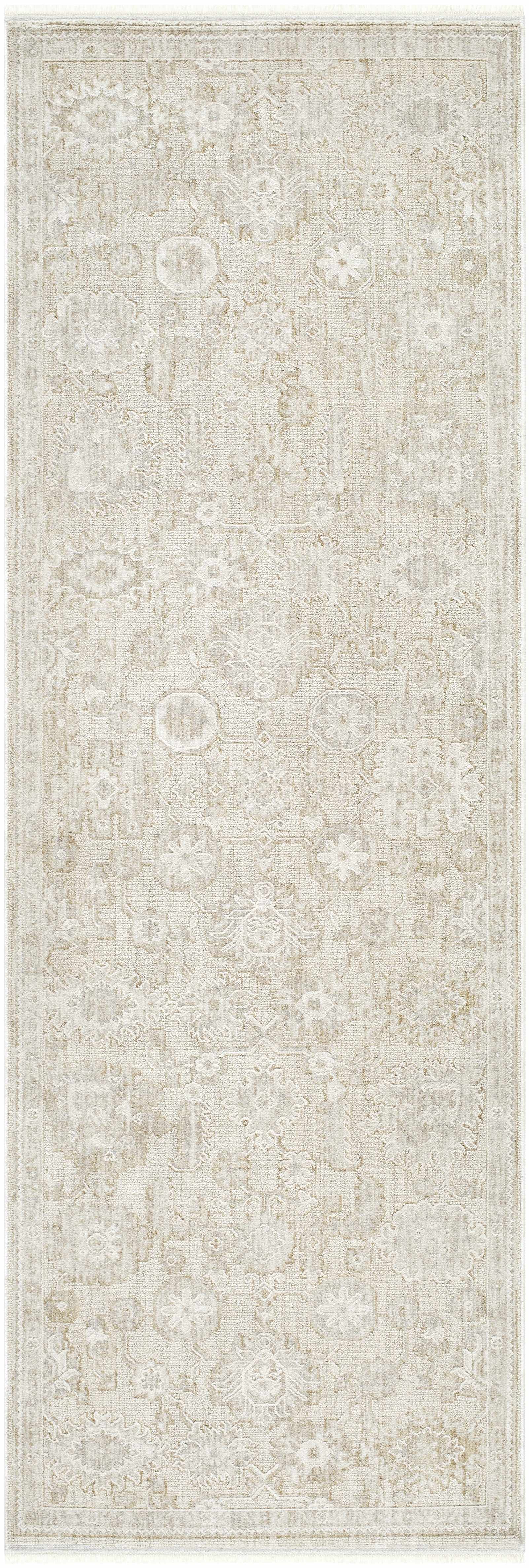 Yonca Luxe Rug runner by Boutique Rugs in cream beige with vintage floral medallion pattern on Tampa Home & Garden Store