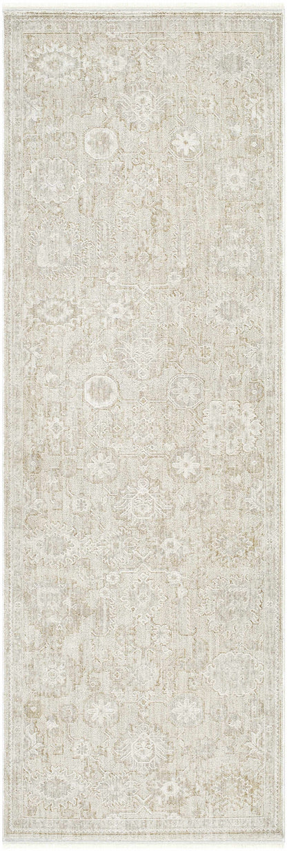 Yonca Luxe Rug runner by Boutique Rugs in cream beige with vintage floral medallion pattern on Tampa Home & Garden Store
