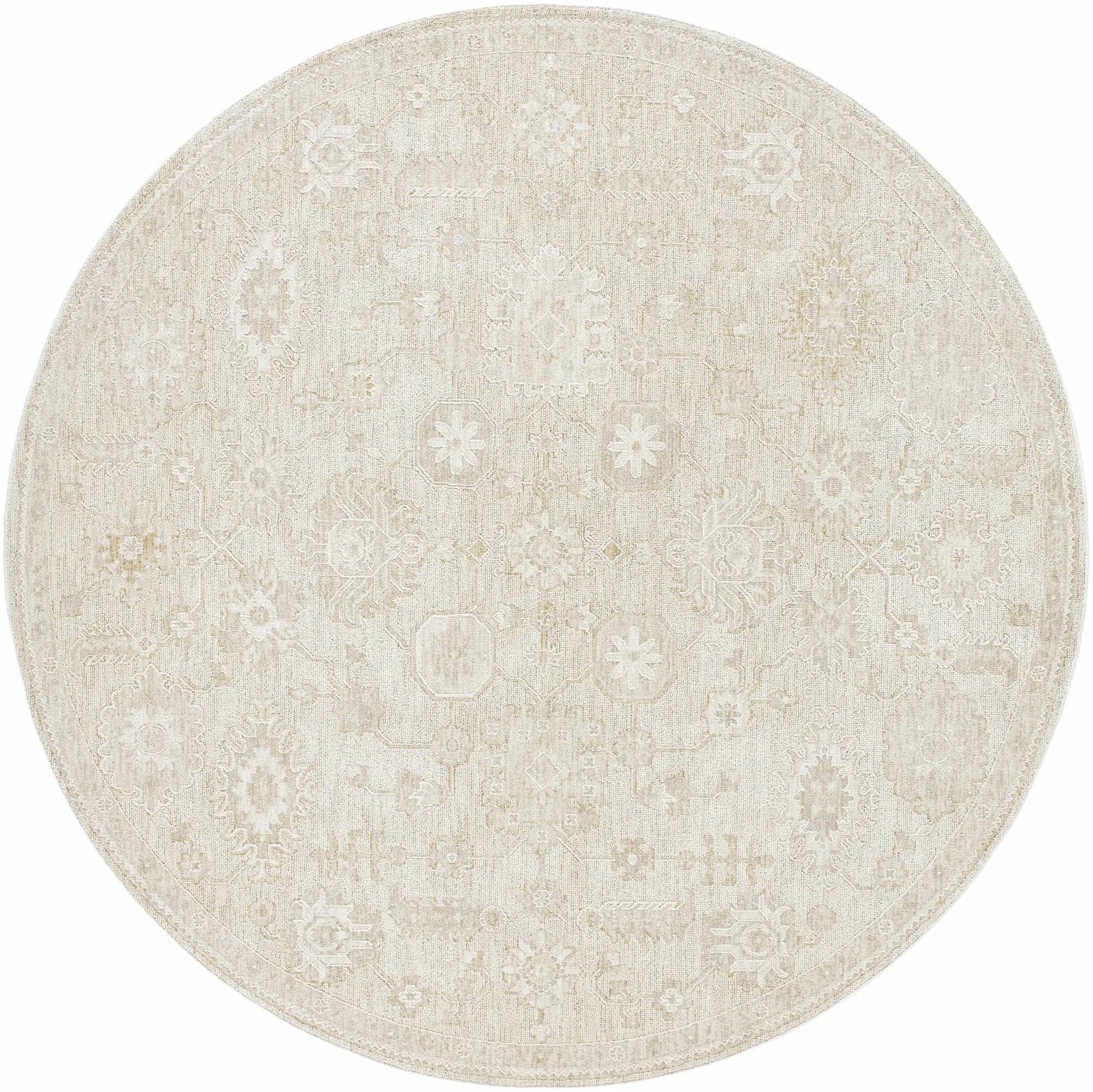 Yonca Luxe Rug round beige oriental rug with subtle floral motif on Tampa Home & Garden Store