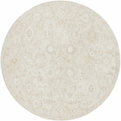 Yonca Luxe Rug round beige oriental rug with subtle floral motif on Tampa Home & Garden Store