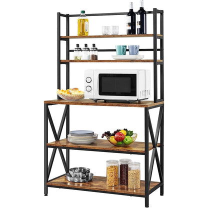 Estante de cocina moderno industrial de metal y madera para panadería