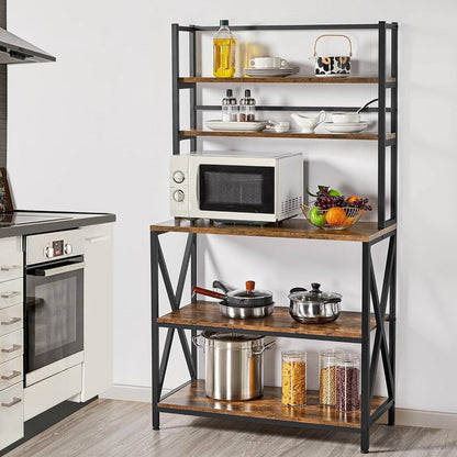 Estante de cocina moderno industrial de metal y madera para panadería
