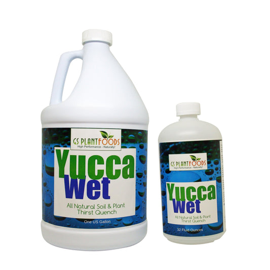 Yucca Wet soil wetting agent by GS Plant Foods in white plastic jug and 32 oz bottle (2) on Tampa Home & Garden Store