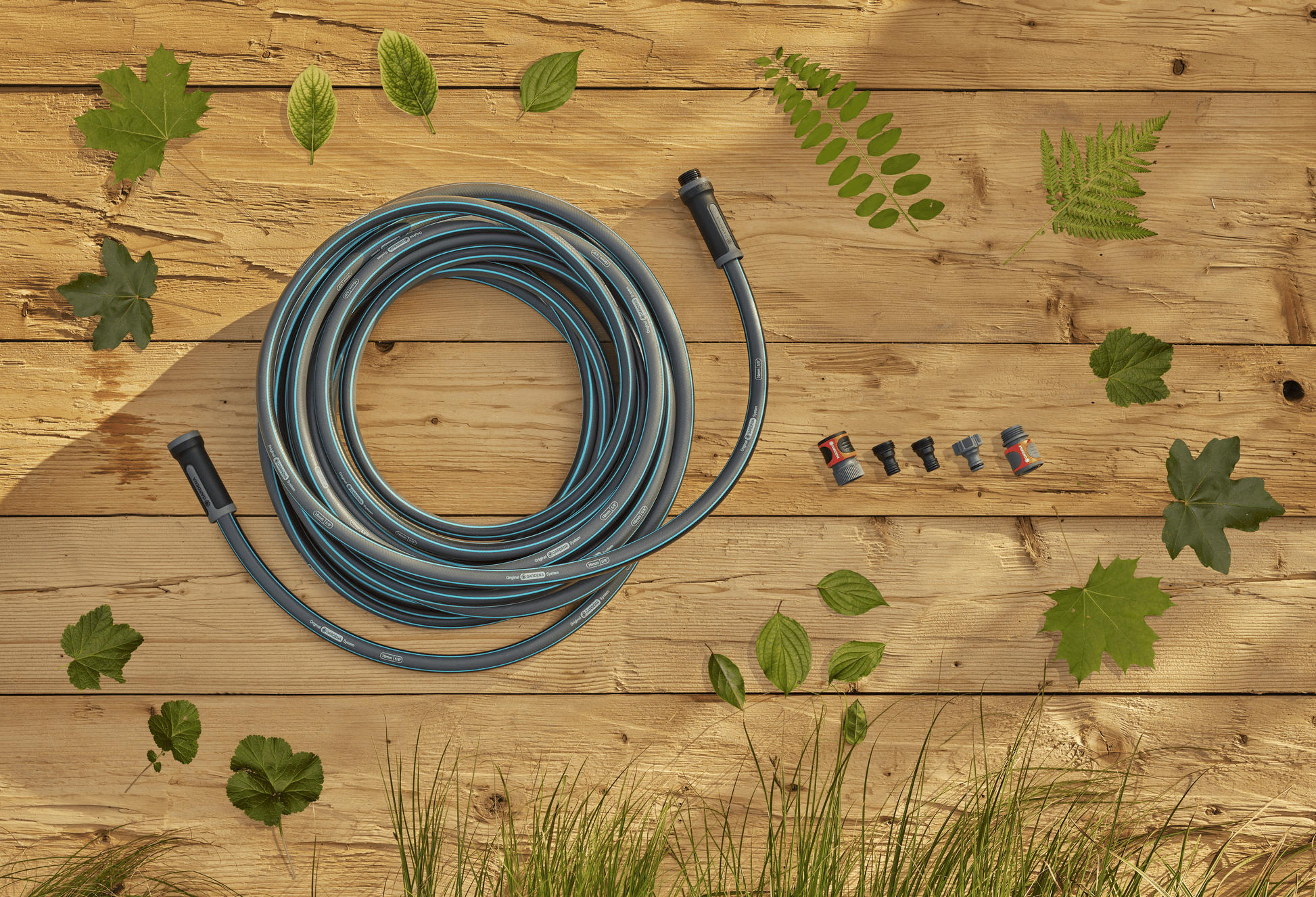 Gardena garden hose 30m/100ft 5/8 X-Flow, blue flexible irrigation hose with connectors on Tampa Home & Garden Store