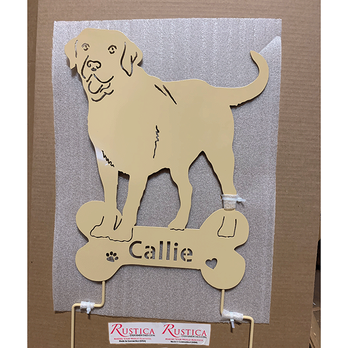 Labrador wall art statue tan on bone plaque with Callie paw print Rustica Ornamentals on Tampa Home & Garden Store