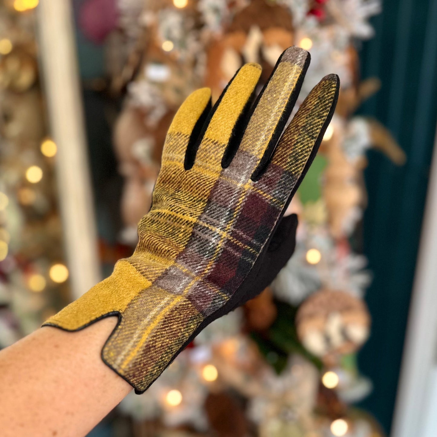 Yellow and Brown Tartan Plaid Touchscreen Gloves - Tampa Home & Garden Store