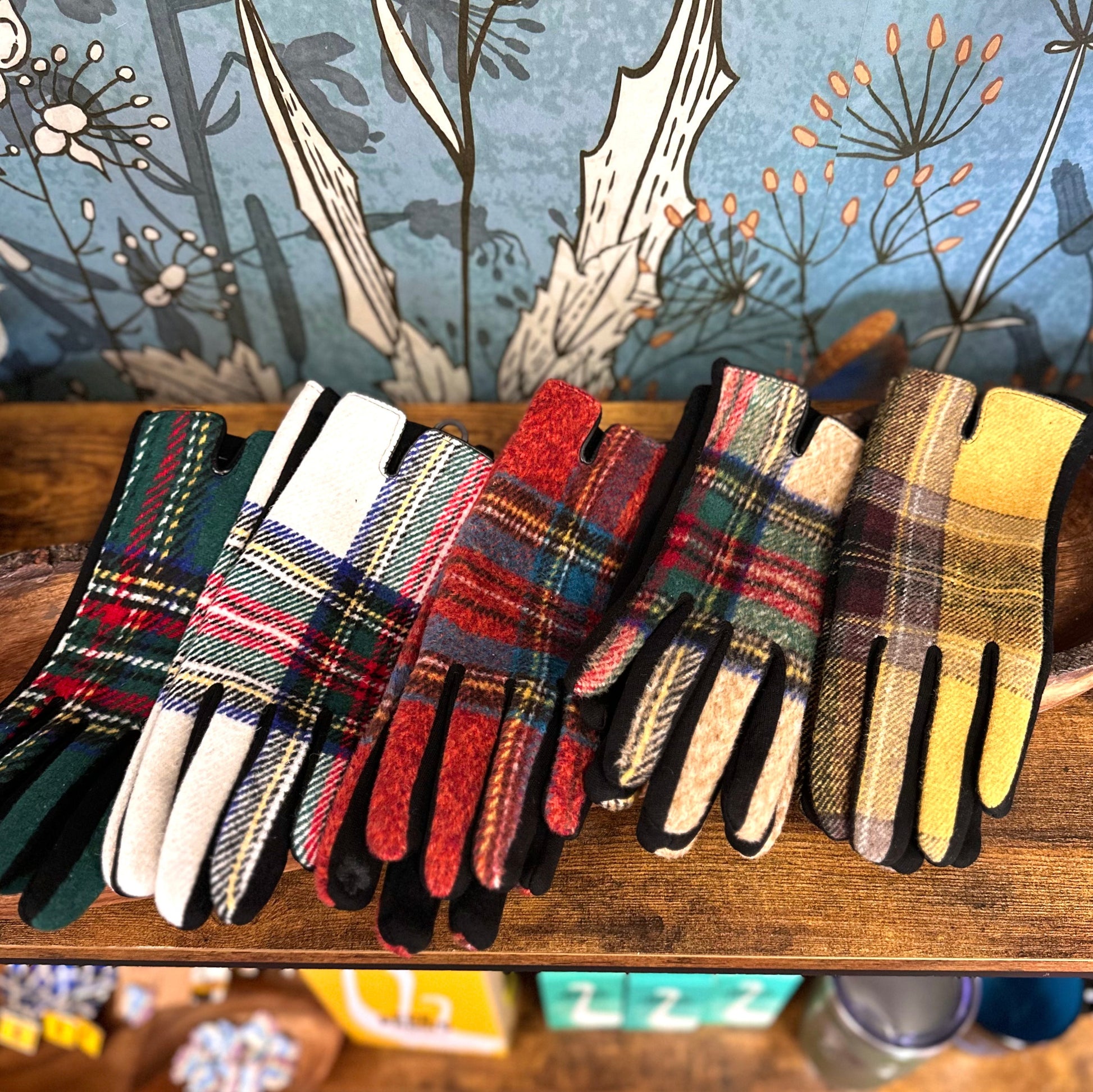 Yellow and Brown Tartan Plaid Touchscreen Gloves - Tampa Home & Garden Store