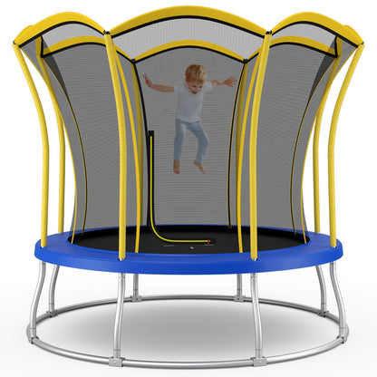 8 Feet Outdoor Unique Flower Shape Trampoline with Enclosure Net-Orange
