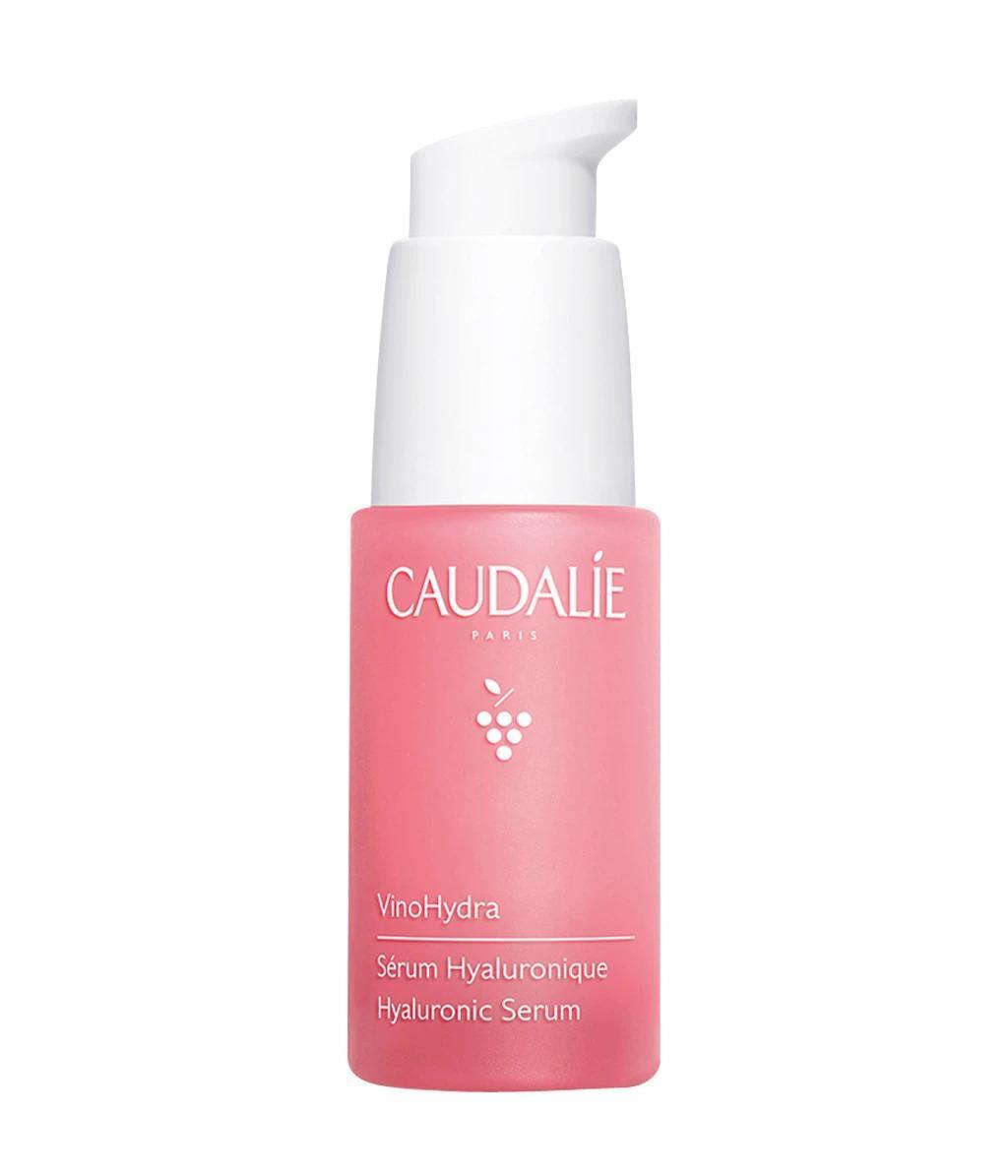 Caudalie VinoHydra Hyaluronic Serum bottle pink with white pump and Caudalie Paris logo on Tampa Home & Garden Store