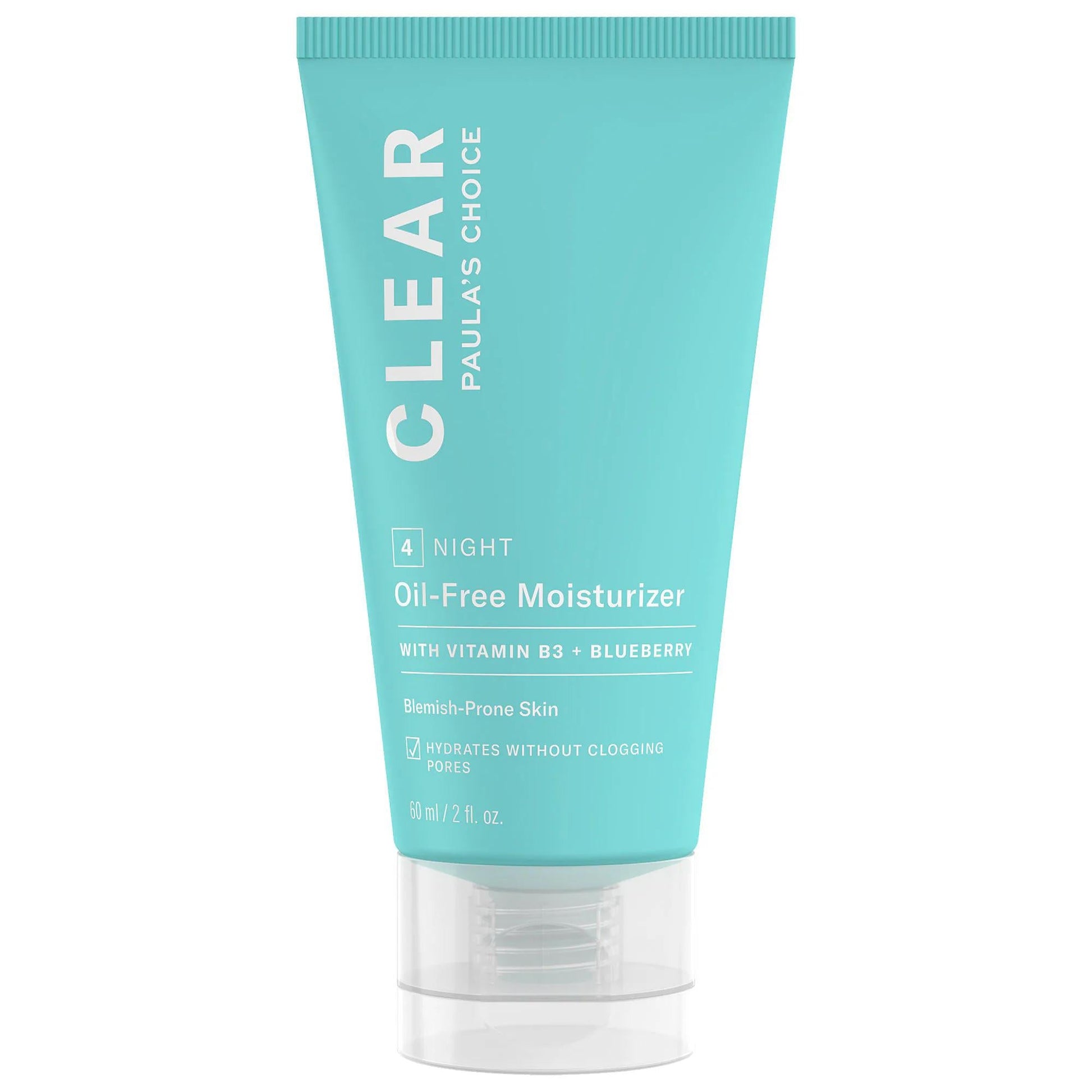 Paula's Choice CLEAR Oil-Free Moisturizer tube in turquoise with white cap for acne-prone skin on Tampa Home & Garden Store