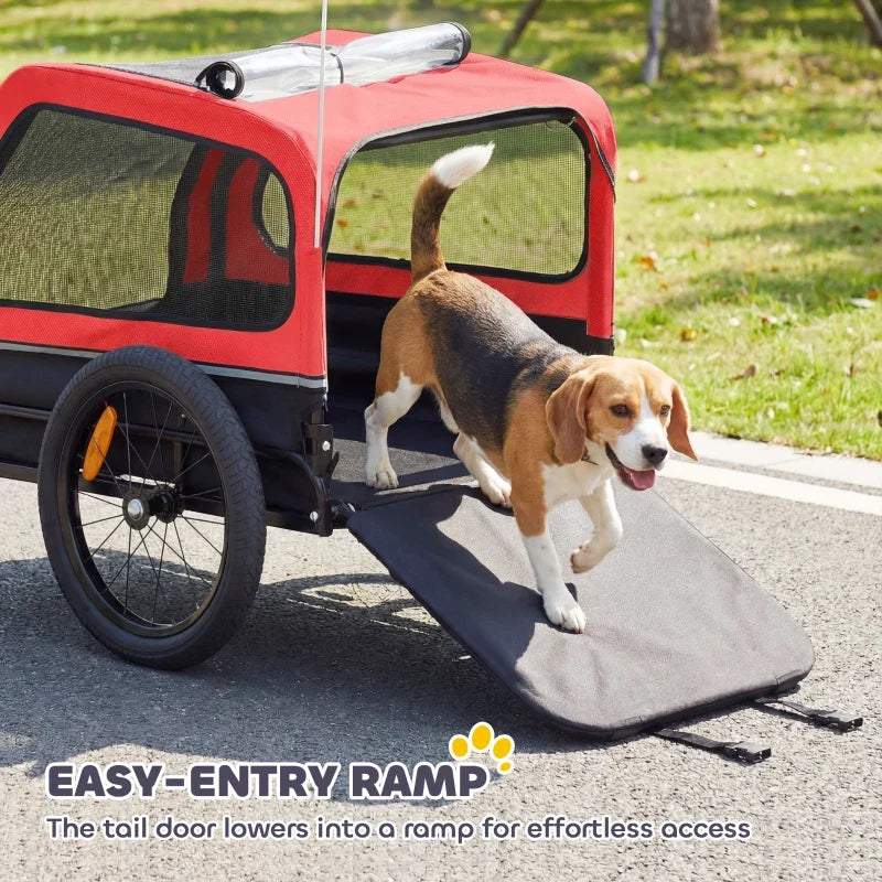 Dog bike trailer in red with flip-down ramp, mesh windows, coupler for small to medium dogs on Tampa Home & Garden Store