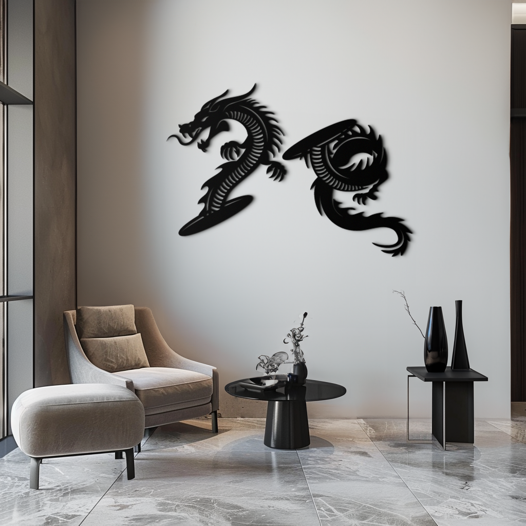 Yin Yang Dragon Duo Metal Wall Art – Eastern-Inspired Black Steel Decor for Modern, Zen and Asian-Themed Interiors- KAF464 - Tampa Home & Garden Store