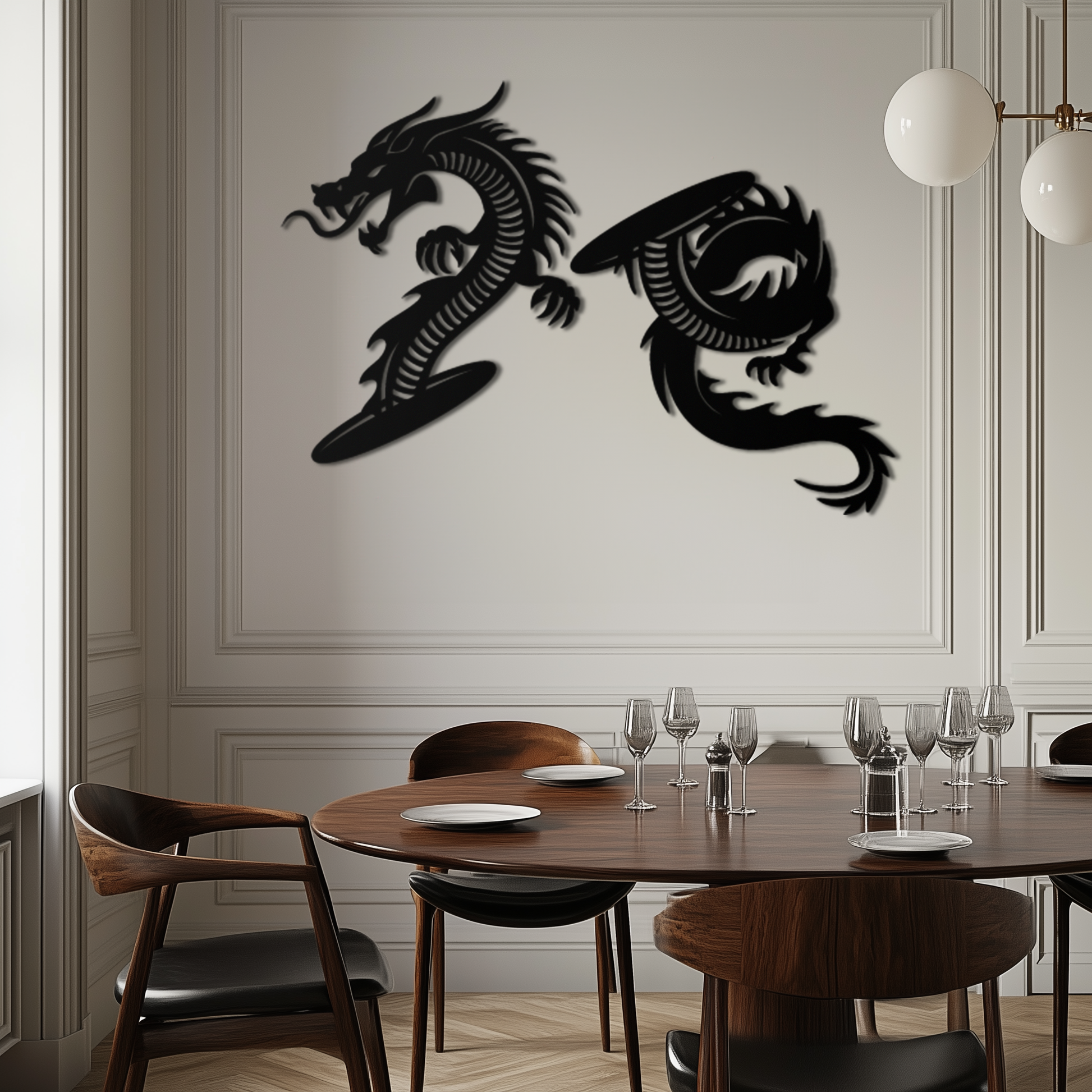 Yin Yang Dragon Duo Metal Wall Art – Eastern-Inspired Black Steel Decor for Modern, Zen and Asian-Themed Interiors- KAF464 - Tampa Home & Garden Store