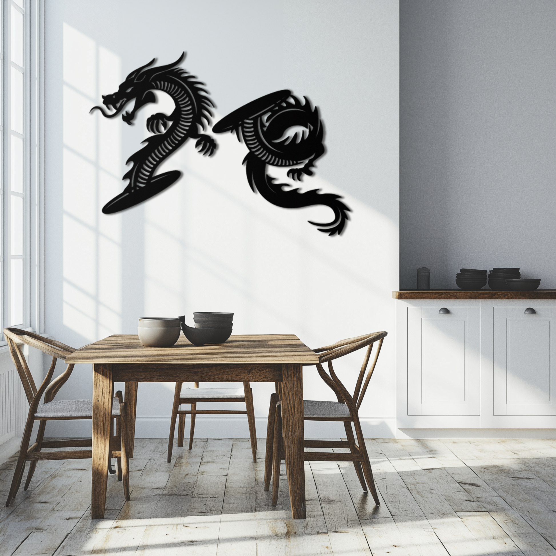 Yin Yang Dragon Duo Metal Wall Art – Eastern-Inspired Black Steel Decor for Modern, Zen and Asian-Themed Interiors- KAF464 - Tampa Home & Garden Store