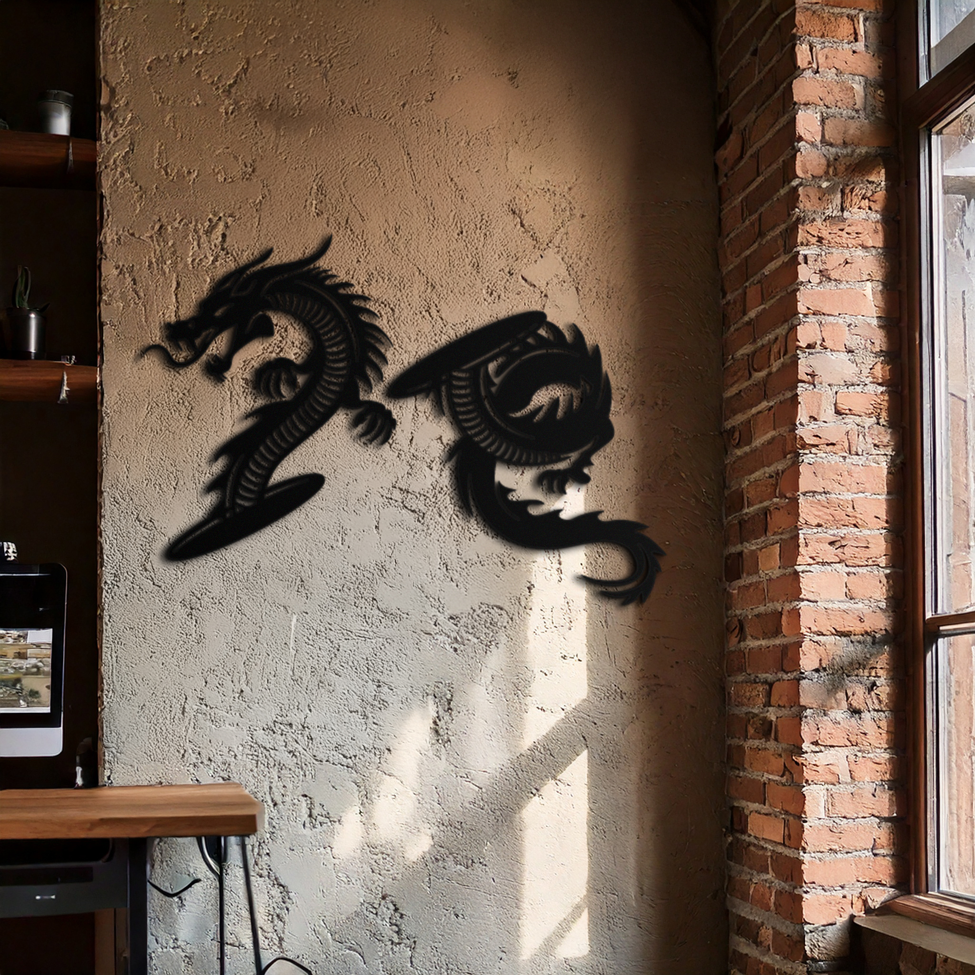 Yin Yang Dragon Duo Metal Wall Art – Eastern-Inspired Black Steel Decor for Modern, Zen and Asian-Themed Interiors- KAF464 - Tampa Home & Garden Store
