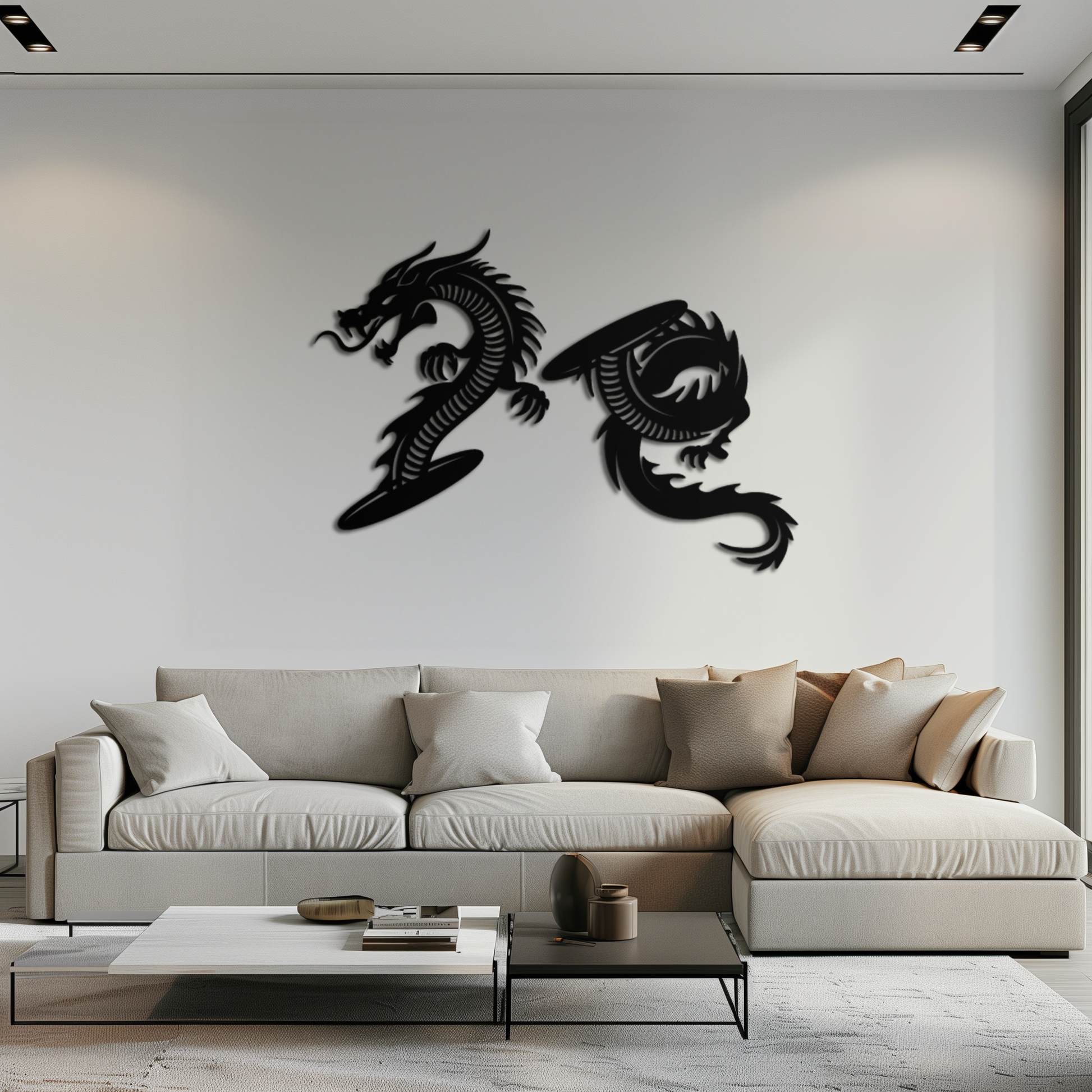 Yin Yang Dragon Duo Metal Wall Art – Eastern-Inspired Black Steel Decor for Modern, Zen and Asian-Themed Interiors- KAF464 - Tampa Home & Garden Store